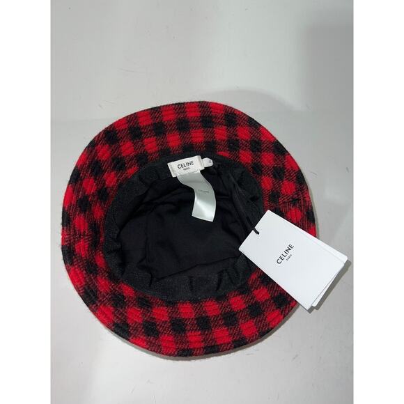 Celine Paris Black Red Checkered Check Wool White Logo Sun Fall Bucket Hat M main image 9